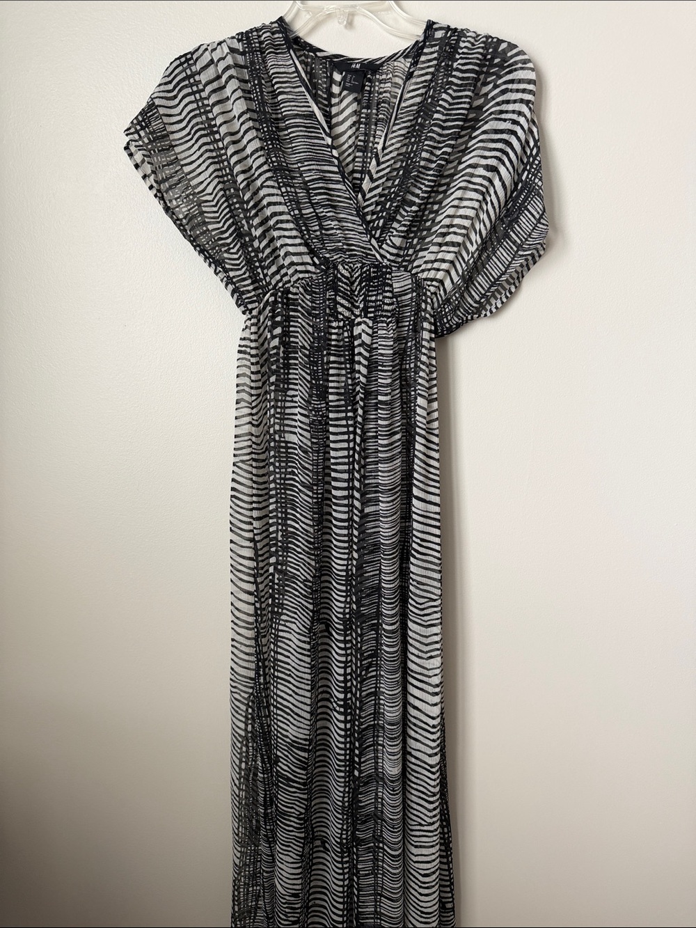 H&M Black & White Striped Wrap-Style Maxi Dress